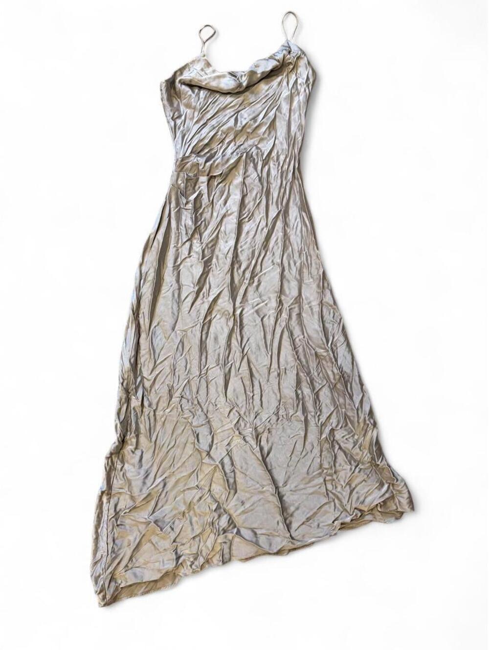 Zara silver maxi dress with a cowl neck and spaghetti straps, size M